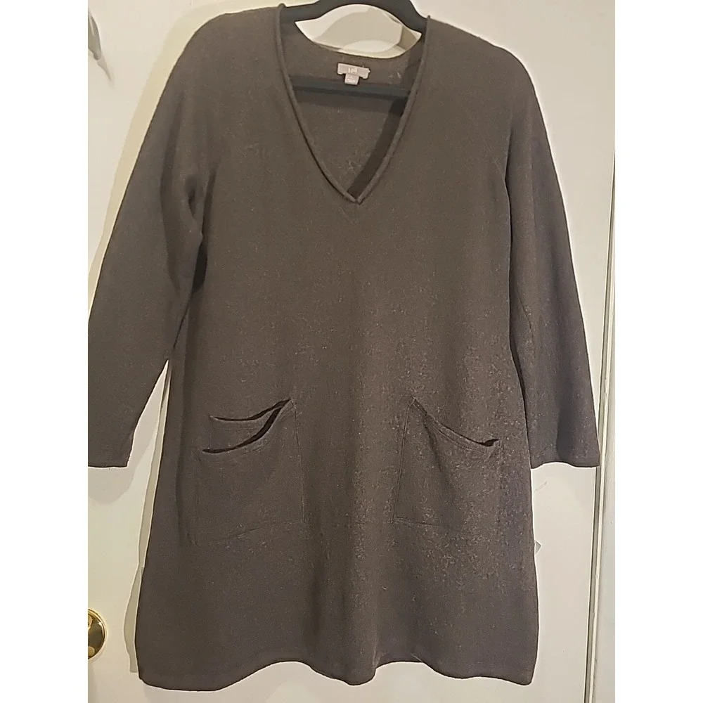 J Jill Tunic Sweater Wool Cashmere Long Sleeve V-neck Brown Front Pockets Lg Pet - Picture 5 of 16